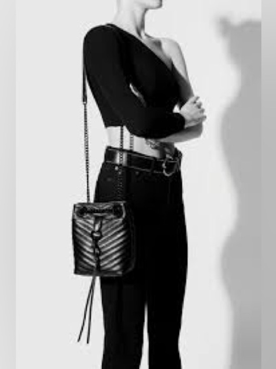 Rebecca Minkoff Black Quilted Leather Crossbody Bag Chain Strap - Picture 2 of 5